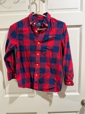 Vineyard Vines Kids Red & Navy Plaid Button-Down Shirt Size small